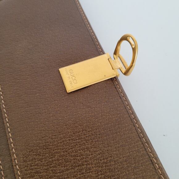 GUCCI Vintage Clasp Horsebit Wallet Bifold Brown Large Retro Clutch Leather Box - Picture 6 of 16